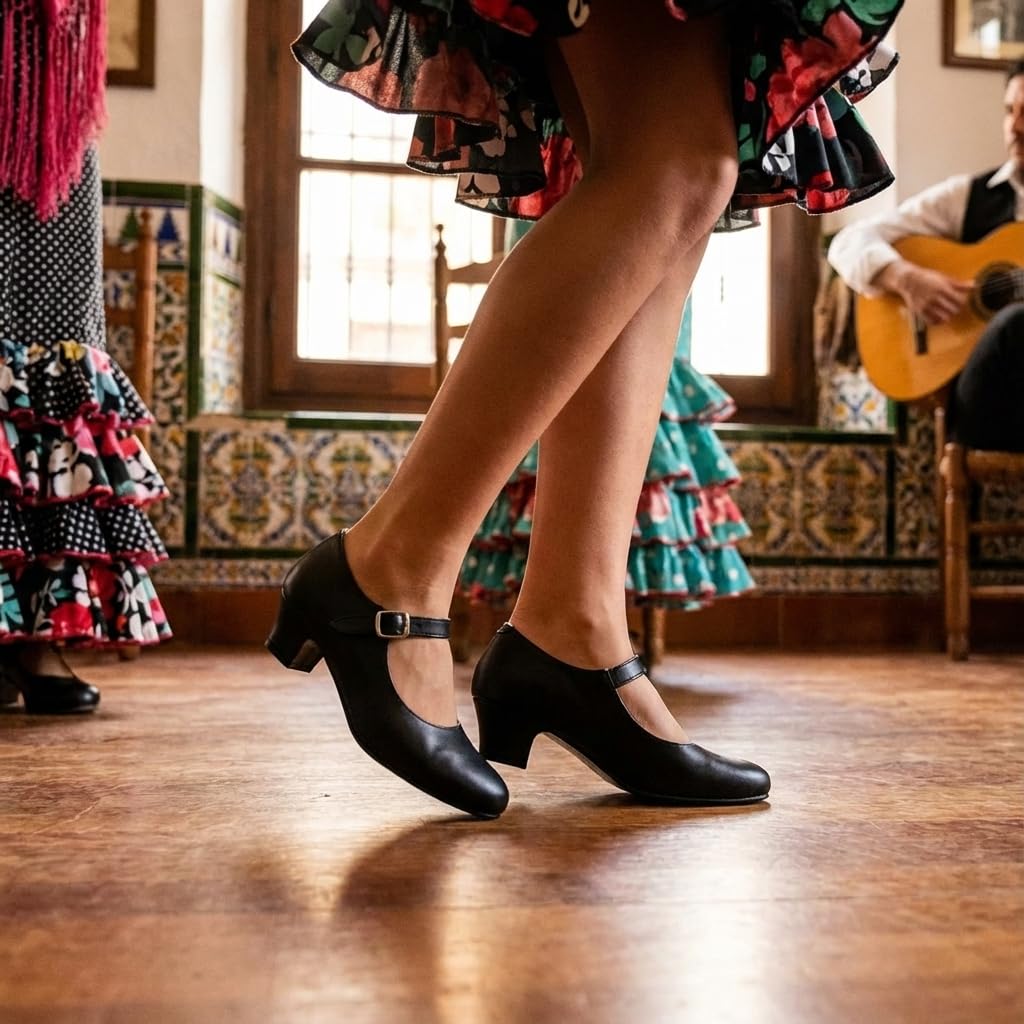 NOESLOMISMO BY DILEMA Zapato Flamenco para Niña - Sevillanas Hechas a Mano en España - Negro