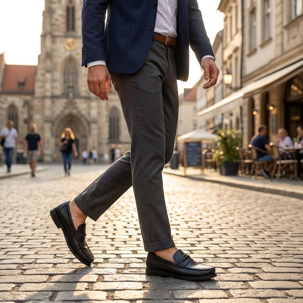 Mocasines de Cuero Negros para Hombre de Vestir con Antifaz - Negro