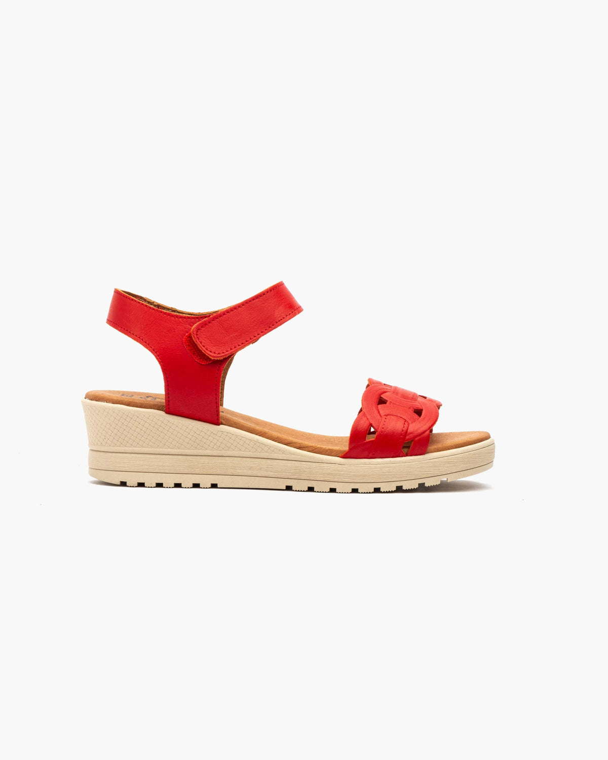 Sandalias de Cuña para Mujer de Piel Auténtica con Cierre de Velcro Verano - Negro