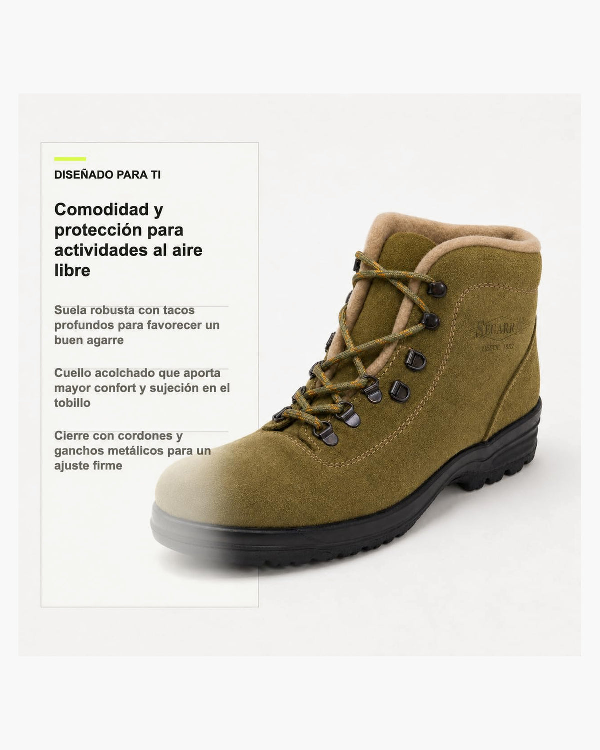 Segarra Botas de Montaña Impermeables de Cuero con Borreguito, Caqui - Kaki