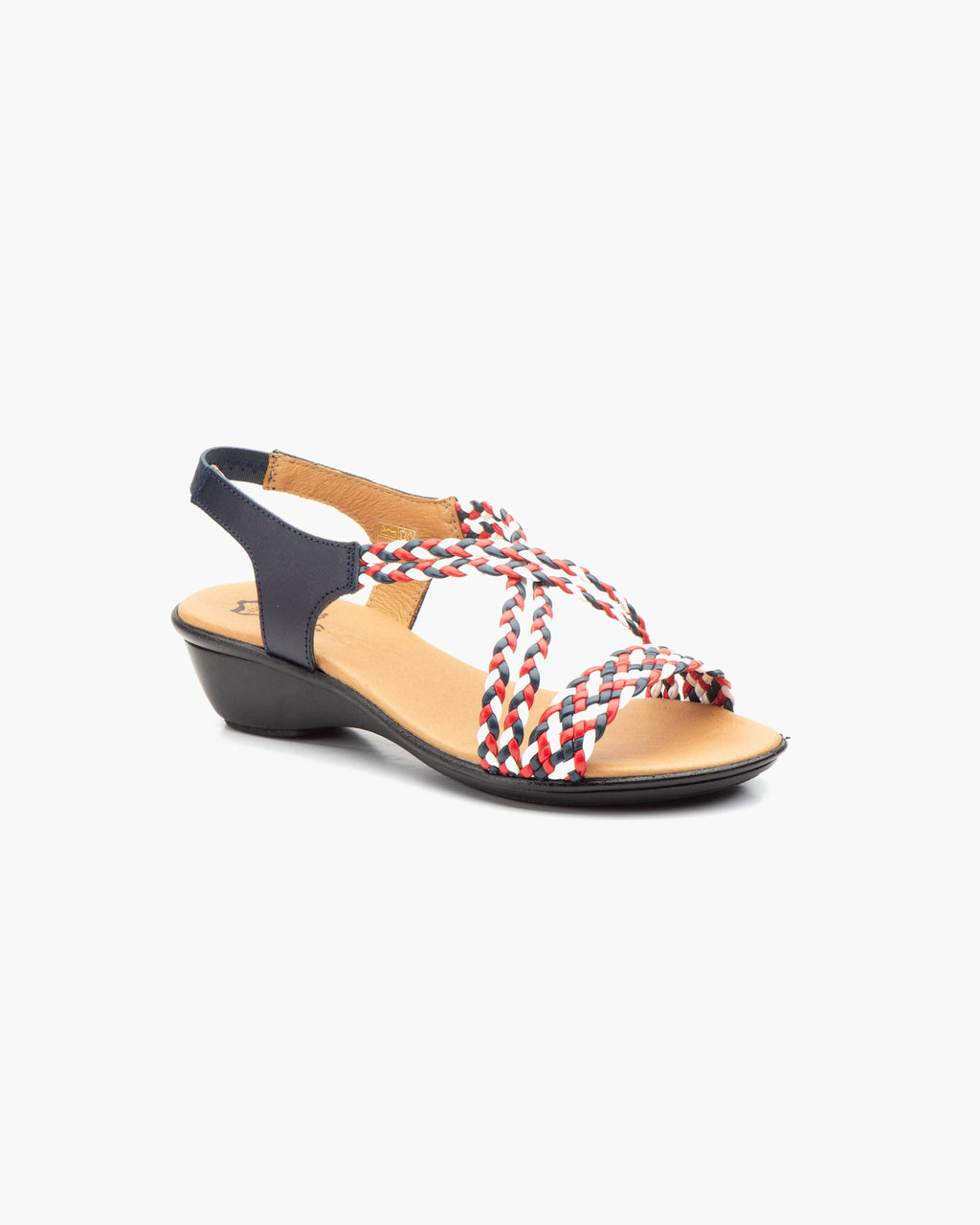 NOESLOMISMO BY DILEMA Sandalias de Mujer Trenzadas con Cuña Baja | Fabricación Artesanal Española con Suela Antideslizante | Calzado Ergonómico de Verano para Caminar sin Dolor - Rojo-Marino