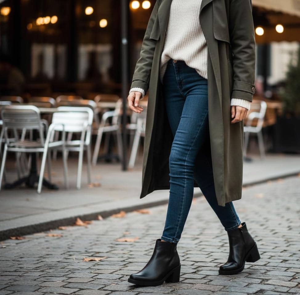 Botines mujer de piel con tacón o plataforma Botín cómodo de invierno y otoño Calzado artesanal de España tipo cuña o camperos en ante y cuero Elegantes e informales - Negro