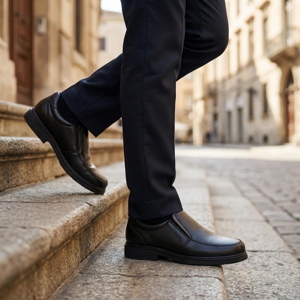 Zapatos de vestir de cuero negros para hombre sin cordones - Negro