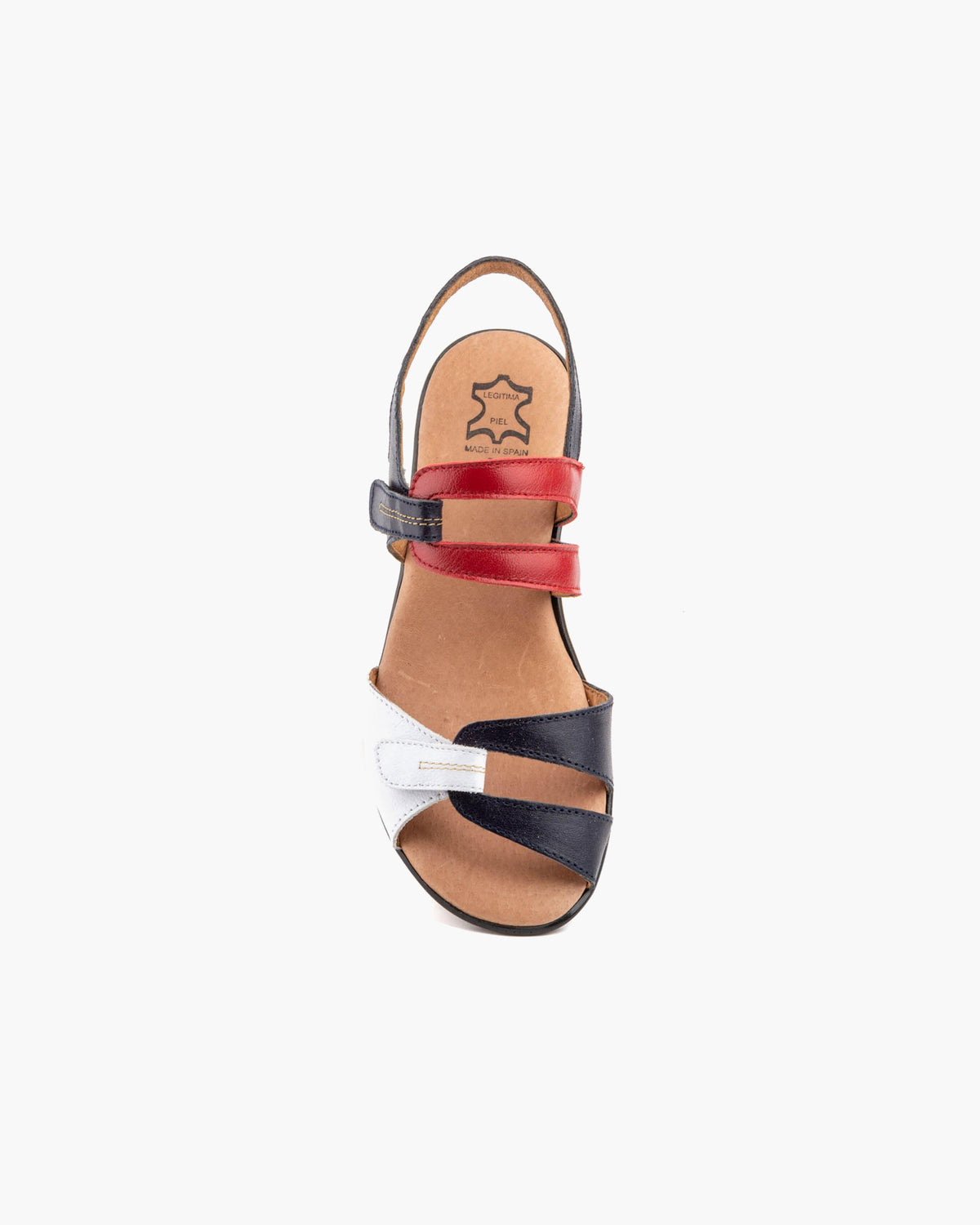 NOESLOMISMO BY DILEMA Sandalias de Cuña Baja para Mujer con Doble Velcro | Piel Hecha en España | Calzado Ergonómico Antideslizante para Verano y Pies Delicados - Rojo-Marino