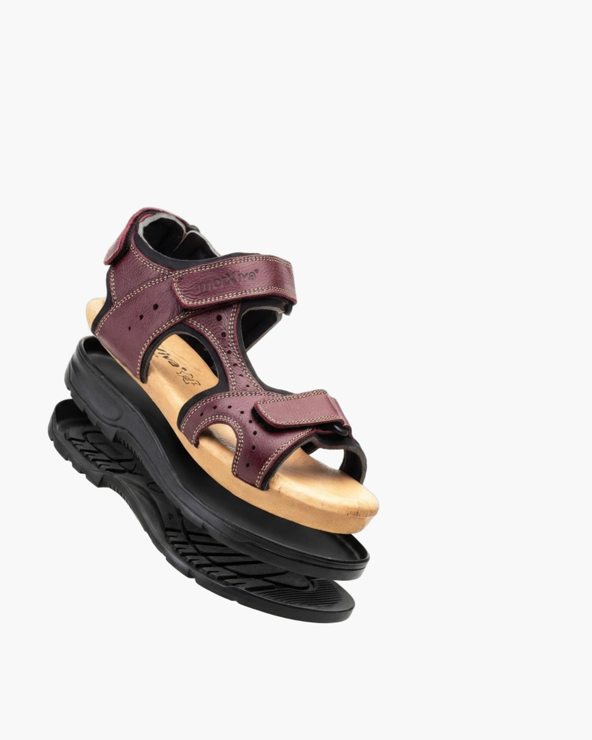 NOESLOMISMO BY DILEMA Sandalias Cangrejeras de Cuero para Hombre | Doble Cierre de Velcro Ajustable | Suela Antideslizante y Ergonómica para Caminatas Urbanas y Verano | Fabricadas en España - Burdeos