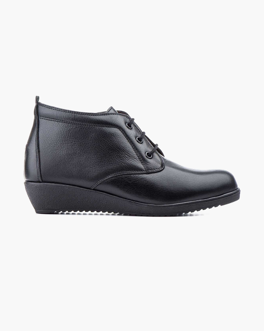 Botines mujer de piel con tacón o plataforma Botín cómodo de invierno y otoño Calzado artesanal de España tipo cuña o camperos en ante y cuero Elegantes e informales - Negro