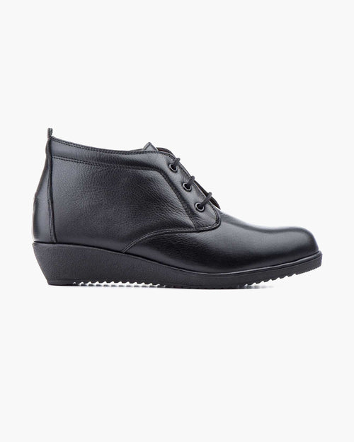 Botines mujer de piel con tacón o plataforma Botín cómodo de invierno y otoño Calzado artesanal de España tipo cuña o camperos en ante y cuero Elegantes e informales - Negro