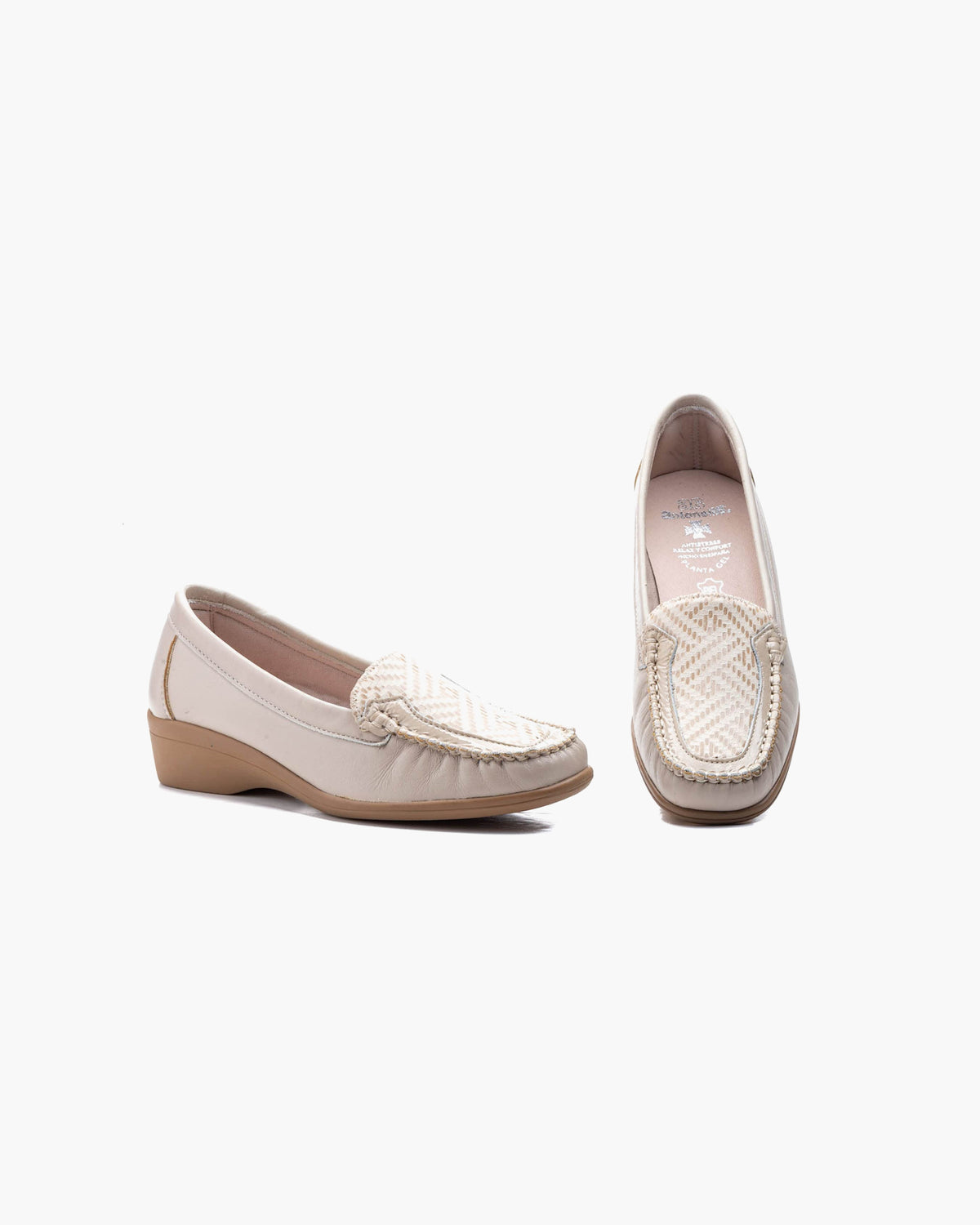 Mocasines para Mujer de Piel cómodos Zapatos clásicos de Vestir y Casual Zapatillas 24 Horas señora Calzado de Verano e Invierno Tipo Penny en Gamuza - Beige