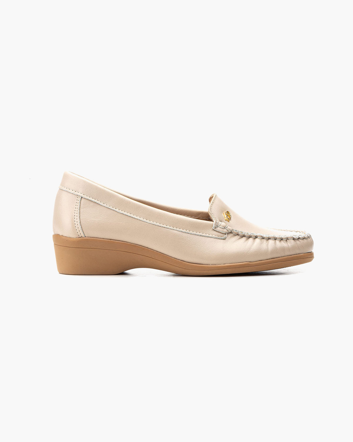 Mocasines de Cuero para Mujer Beige con cuña y Costura Visible - Beige