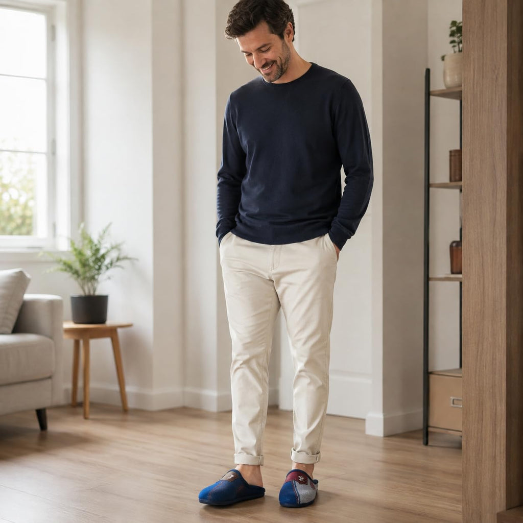 Zapatillas de Casa Hombre Cerradas de Felpa para Invierno, Azul - Azul