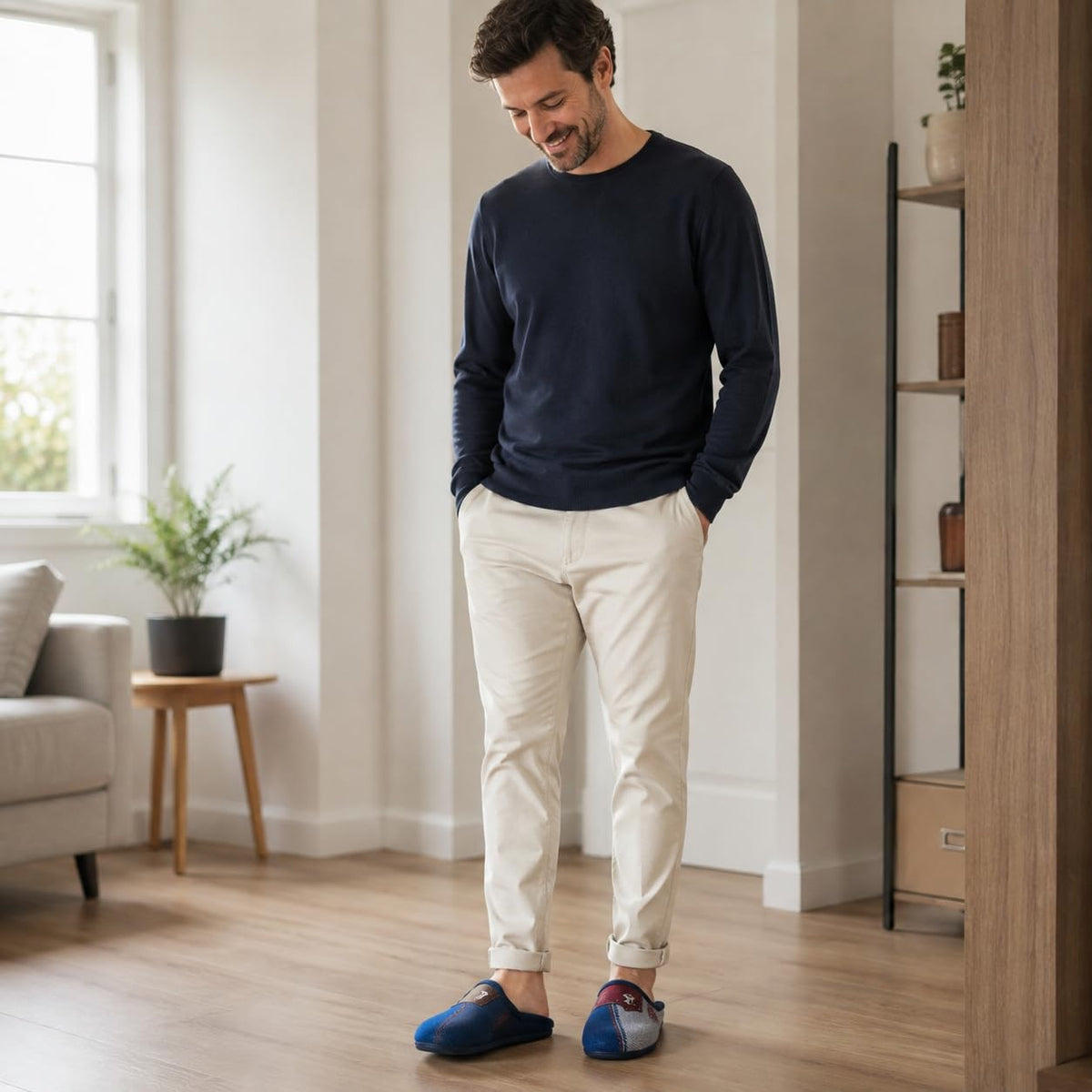 Zapatillas de Casa Hombre Cerradas de Felpa para Invierno, Azul - Azul