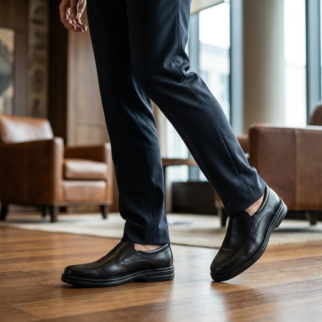 Mocasines de Cuero Marrones para Hombre con elásticos Laterales - Negro
