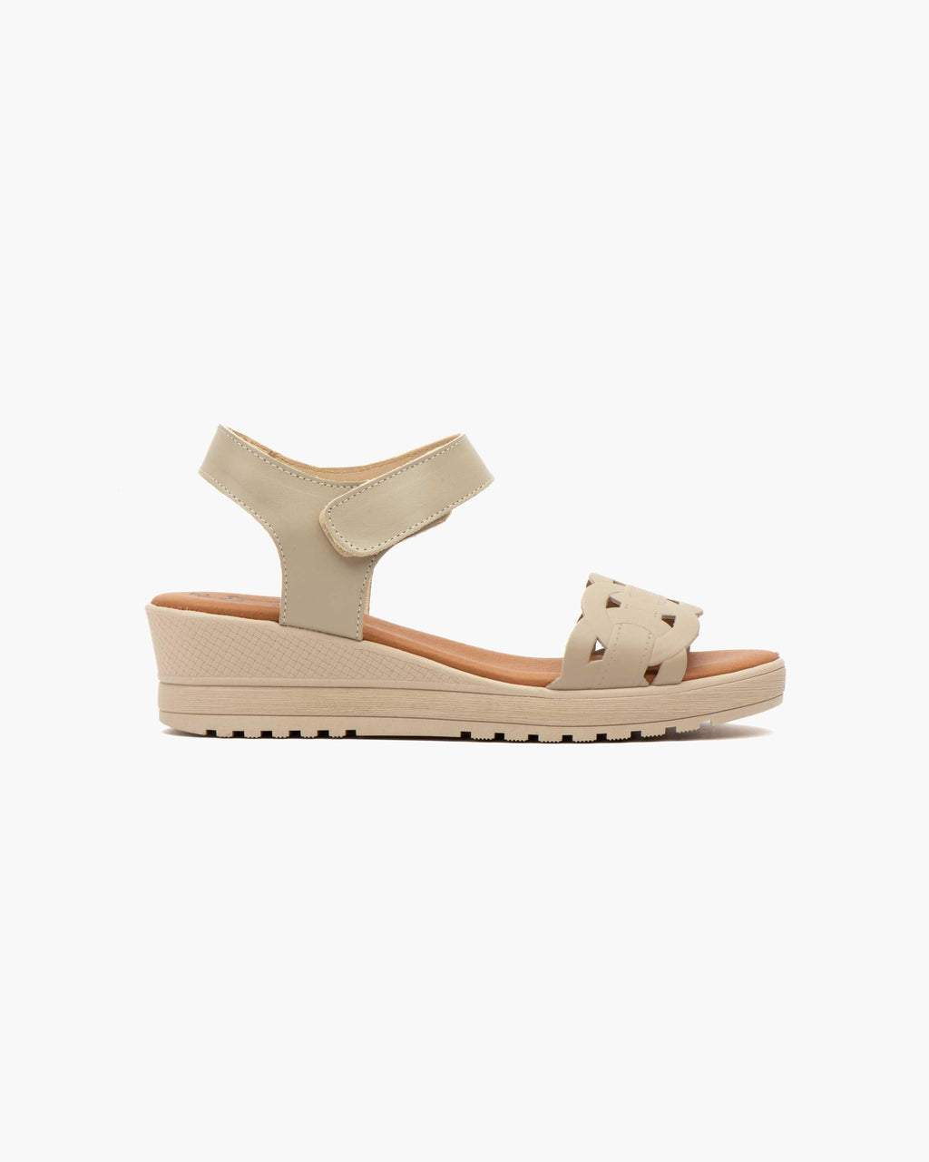 Sandalias de Cuña para Mujer de Piel Auténtica con Cierre de Velcro Verano - Beige