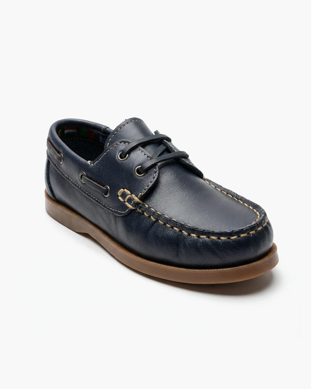 Zapatos náuticos de Cuero Azul Marino para niño con Cordones - Azul Marino