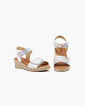 Sandalias de Cuña para Mujer de Piel Auténtica con Cierre de Velcro Verano - Blanco