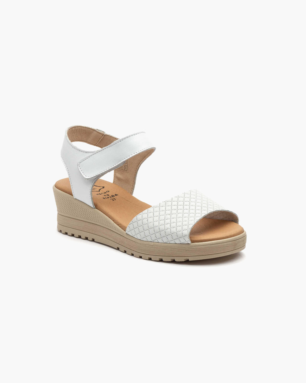 Sandalias de Cuña para Mujer de Piel Auténtica con Cierre de Velcro Verano - Blanco