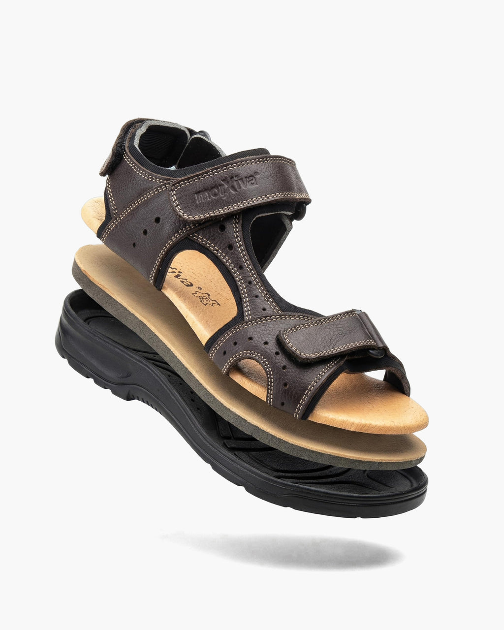 NOESLOMISMO BY DILEMA Sandalias Cangrejeras de Cuero para Hombre | Doble Cierre de Velcro Ajustable | Suela Antideslizante y Ergonómica para Caminatas Urbanas y Verano | Fabricadas en España - Marron