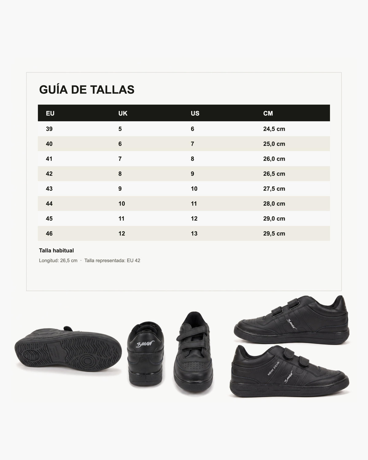 Zapatillas Hombre de Piel con Cierre Autoadherente - Negro