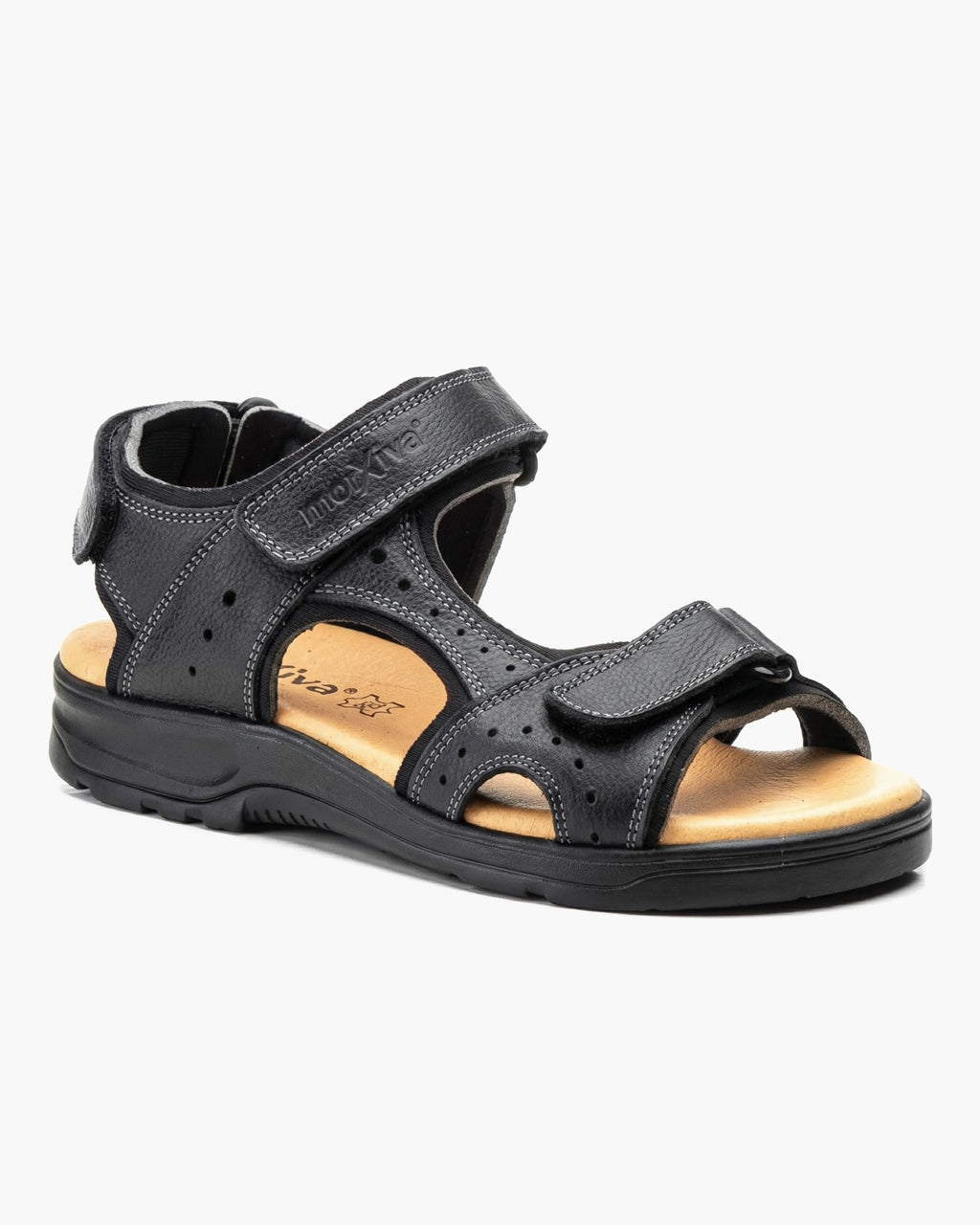 NOESLOMISMO BY DILEMA Sandalias Cangrejeras de Cuero para Hombre | Doble Cierre de Velcro Ajustable | Suela Antideslizante y Ergonómica para Caminatas Urbanas y Verano | Fabricadas en España - Negro