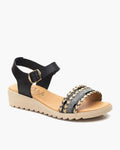 NOESLOMISMO BY DILEMA Sandalias de Cuña Baja para Mujer, Plantilla de Piel Hechas en España, Diseño Ergonómico con Cierre de Hebilla y Suela Antideslizante para Uso Casual en Verano - Negro