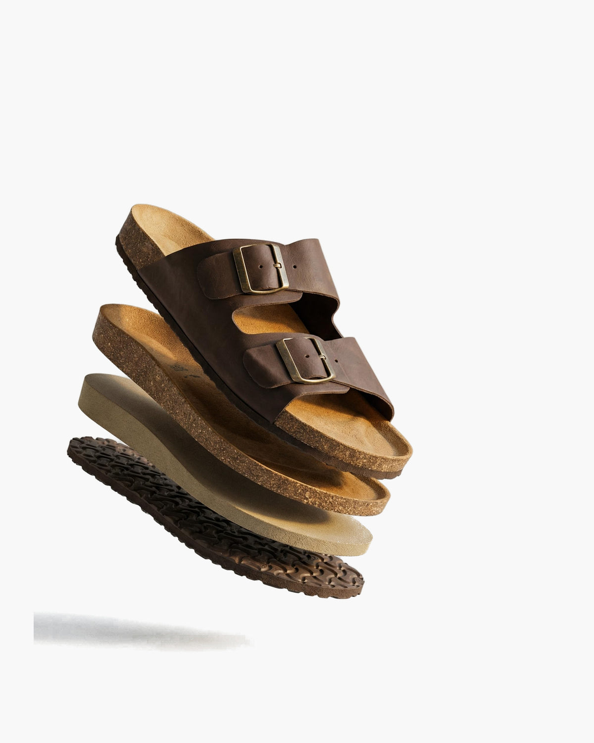 NOESLOMISMO BY DILEMA Sandalias de Doble Hebilla para Hombre con Plantilla Ergonómica | Calzado de Verano Antideslizante para Uso Urbano y Playa | Diseño y Confort Fabricado en España - Marron
