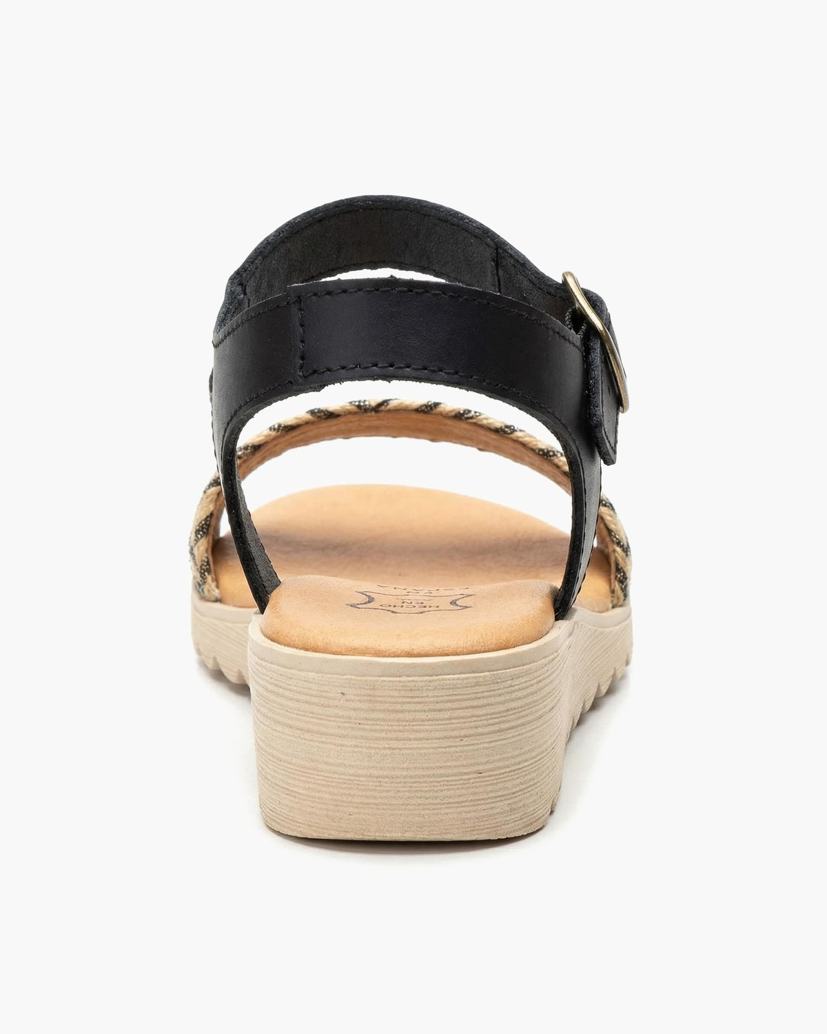 NOESLOMISMO BY DILEMA Sandalias de Cuña Baja para Mujer, Plantilla de Piel Hechas en España, Diseño Ergonómico con Cierre de Hebilla y Suela Antideslizante para Uso Casual en Verano - Negro