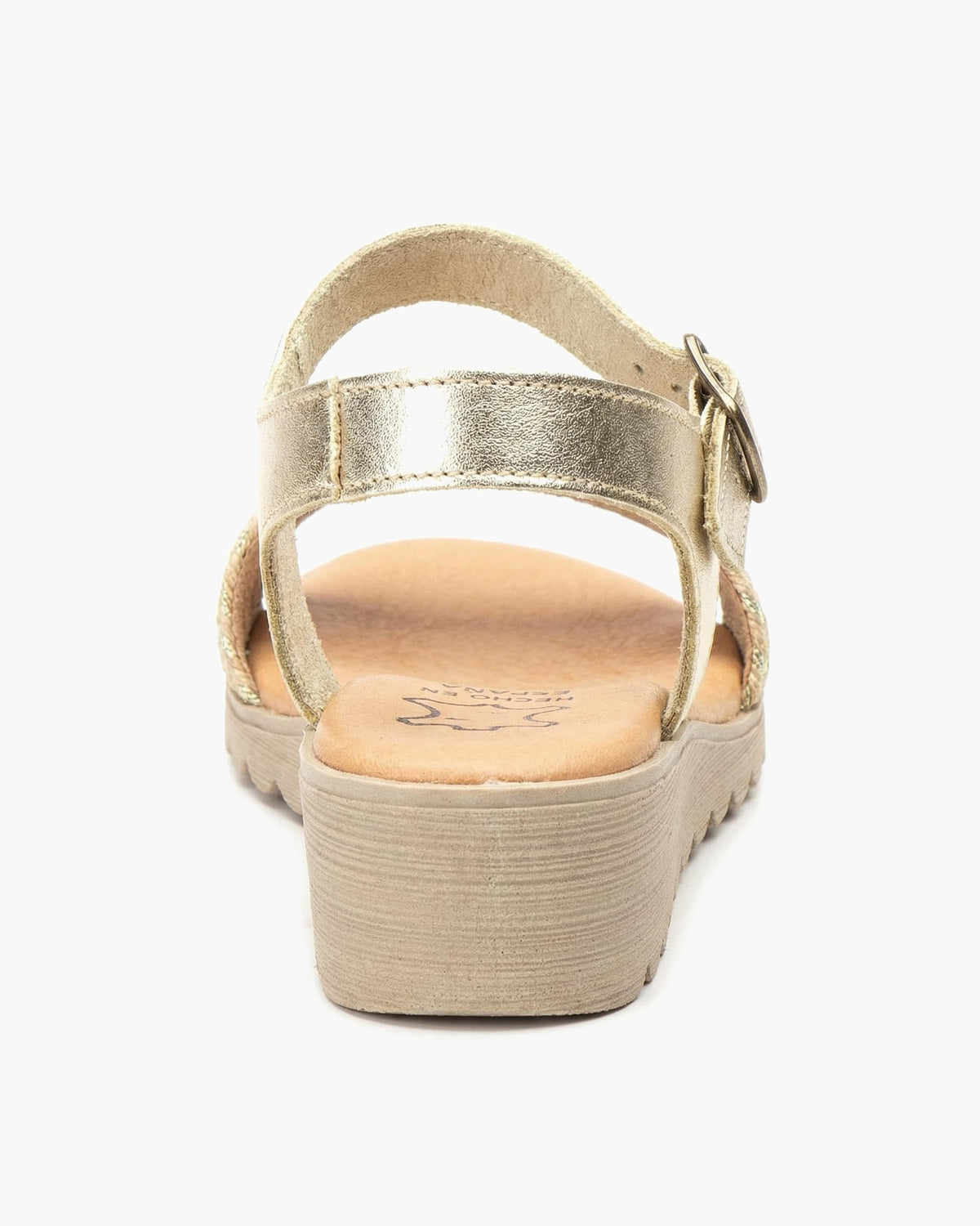 NOESLOMISMO BY DILEMA Sandalias de Cuña Baja para Mujer, Plantilla de Piel Hechas en España, Diseño Ergonómico con Cierre de Hebilla y Suela Antideslizante para Uso Casual en Verano - Platino