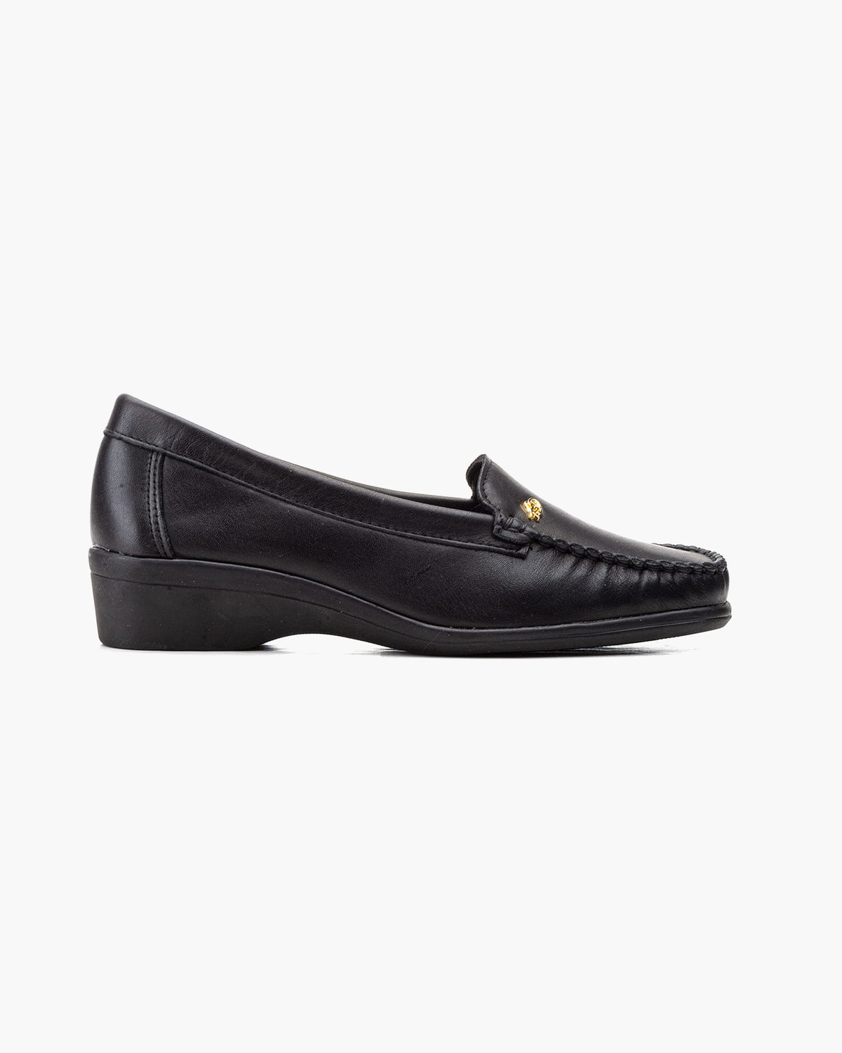 Mocasines de Cuero para Mujer Beige con cuña y Costura Visible - Negro