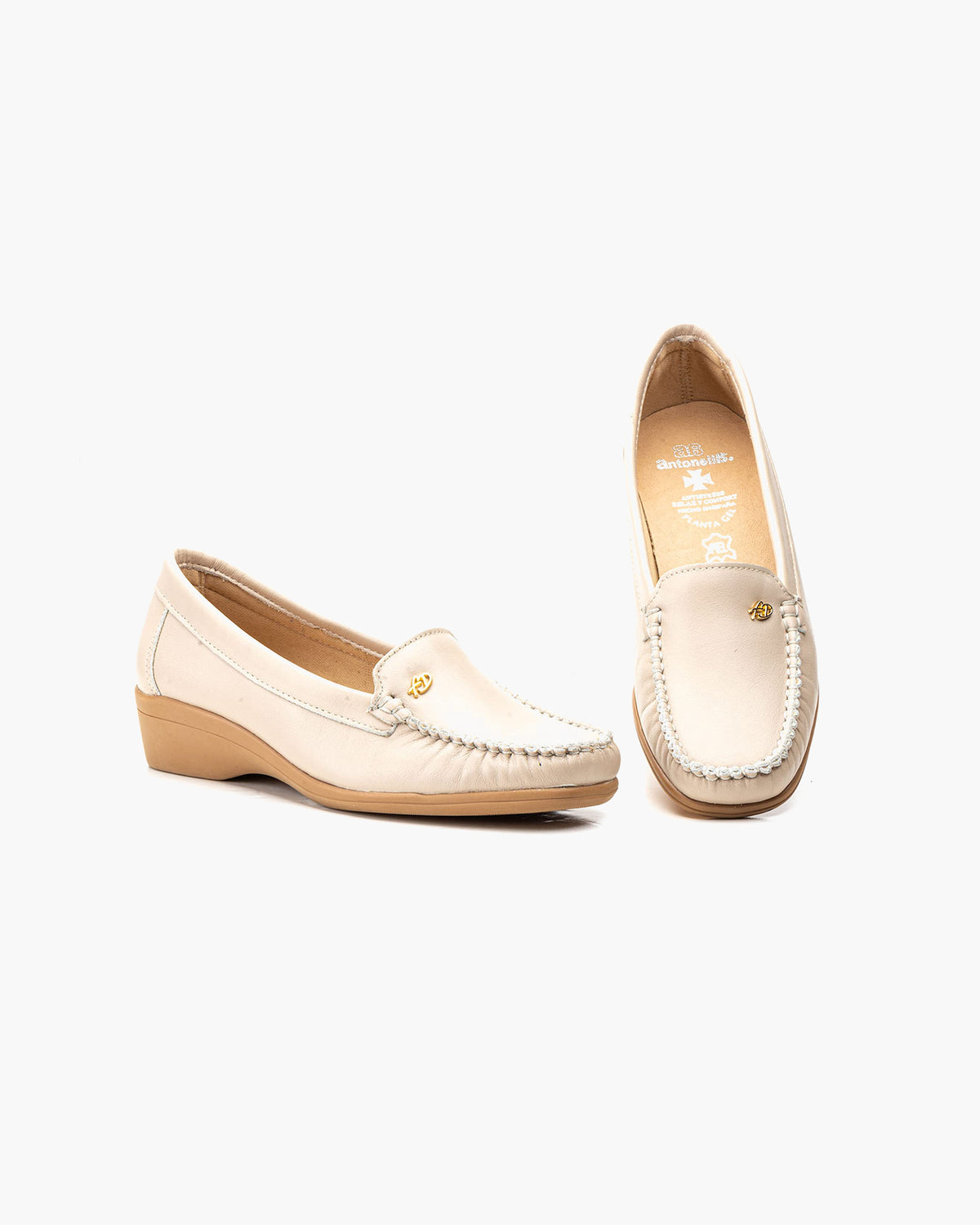 Mocasines de Cuero para Mujer Beige con cuña y Costura Visible - Beige