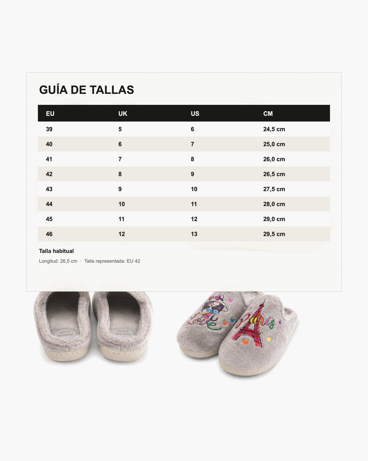 Zapatillas de Casa Mujer de Felpa para Invierno, Gris con Estampado París - Gris