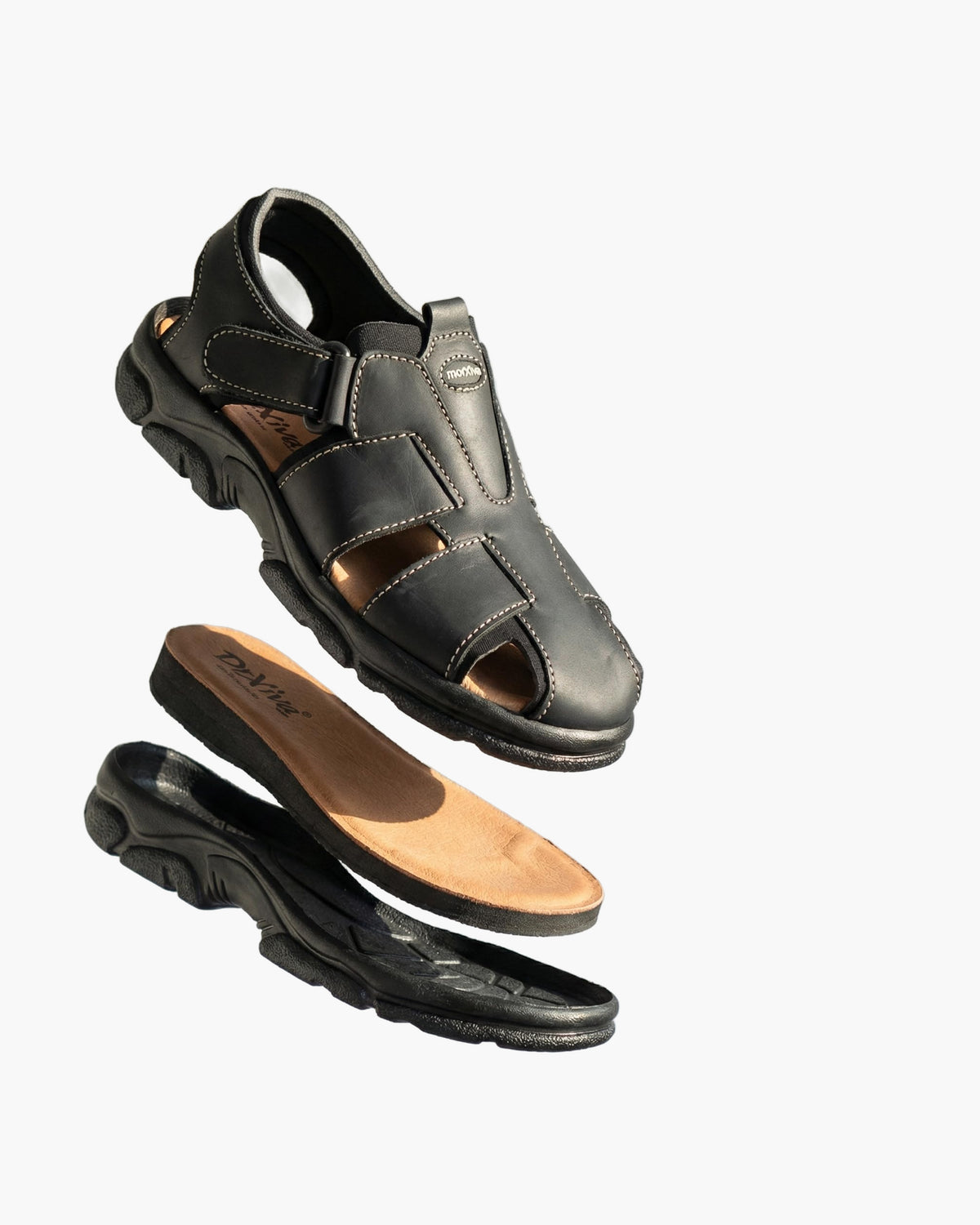 NOESLOMISMO BY DILEMA Sandalias de Piel para Hombre con Cierre de Velcro | Calzado Abierto Antideslizante Estilo Cangrejera para Caminar en Verano | Confort Ergonómico Hecho en España - Negro