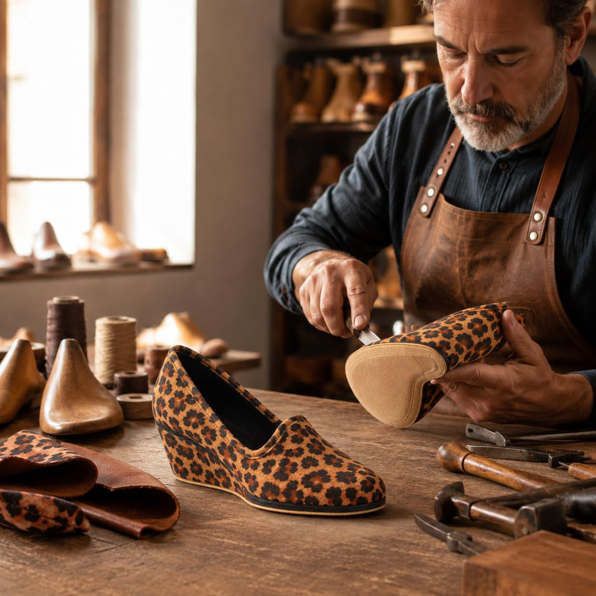 Zapatillas de casa mujer cerradas con cuña, estampado leopardo - Leopardo