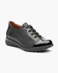 NOESLOMISMO BY DILEMA Zapatos Derby de Piel para Mujer | Cierre de Cordones Elásticos y Suela Confort Antideslizante | Calzado Casual para Trabajo y Uso Diario - Negro