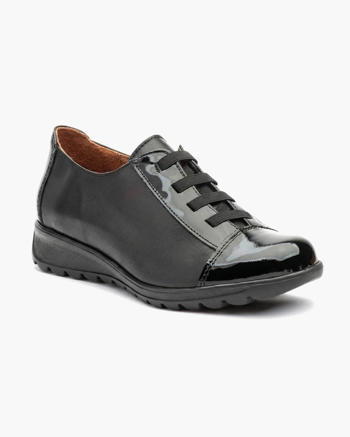 NOESLOMISMO BY DILEMA Zapatos Derby de Piel para Mujer | Cierre de Cordones Elásticos y Suela Confort Antideslizante | Calzado Casual para Trabajo y Uso Diario - Negro