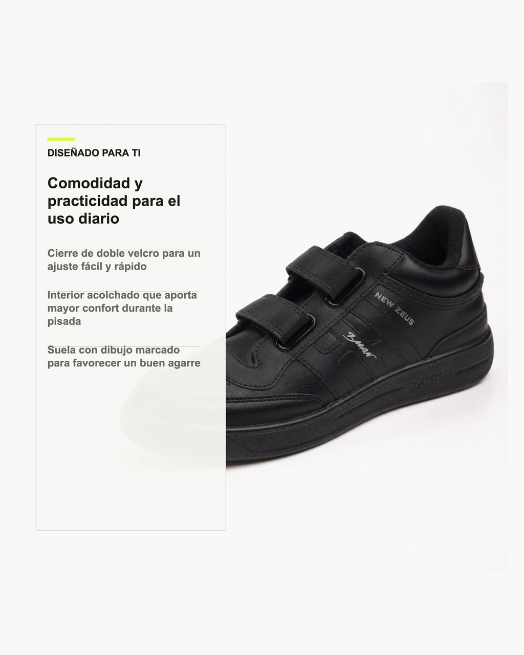 Zapatillas Hombre de Piel con Cierre Autoadherente - Negro