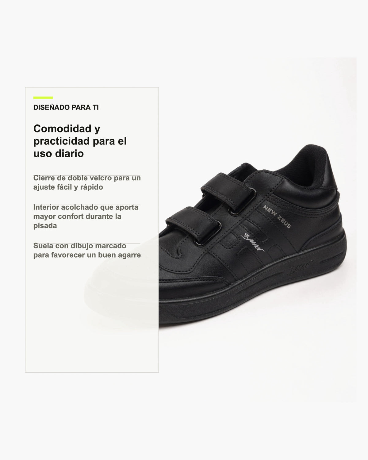 Zapatillas Hombre de Piel con Cierre Autoadherente - Negro