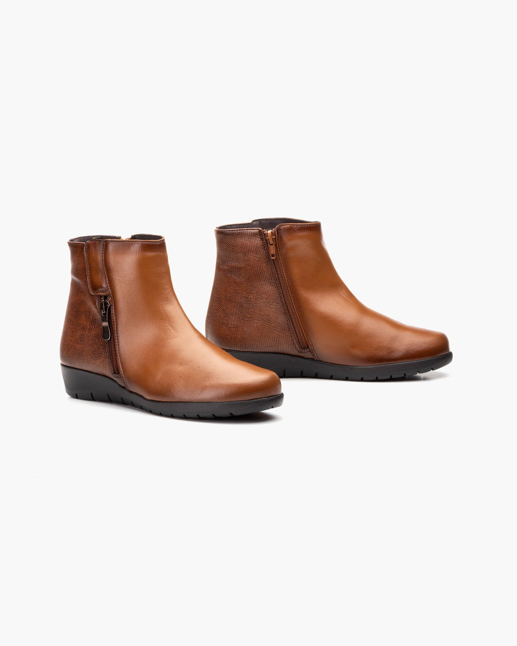 Botines mujer de piel con tacón o plataforma Botín cómodo de invierno y otoño Calzado artesanal de España tipo cuña o camperos en ante y cuero Elegantes e informales - Cuero