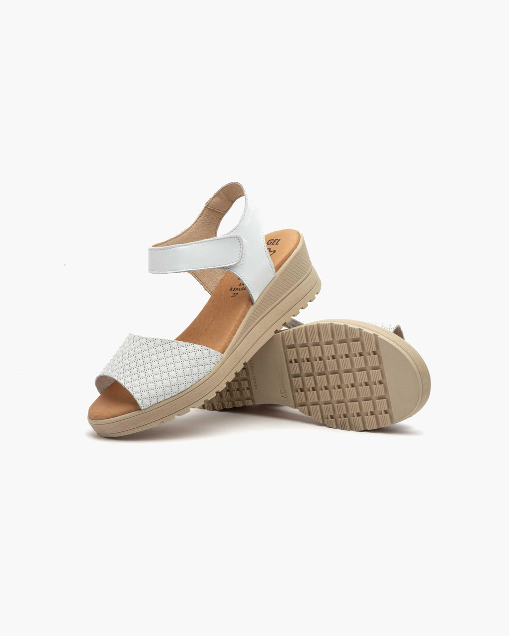 Sandalias de Cuña para Mujer de Piel Auténtica con Cierre de Velcro Verano - Blanco