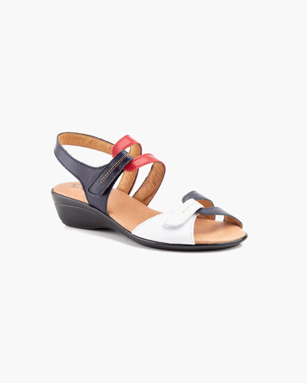 NOESLOMISMO BY DILEMA Sandalias de Cuña Baja para Mujer con Doble Velcro | Piel Hecha en España | Calzado Ergonómico Antideslizante para Verano y Pies Delicados - Rojo-Marino