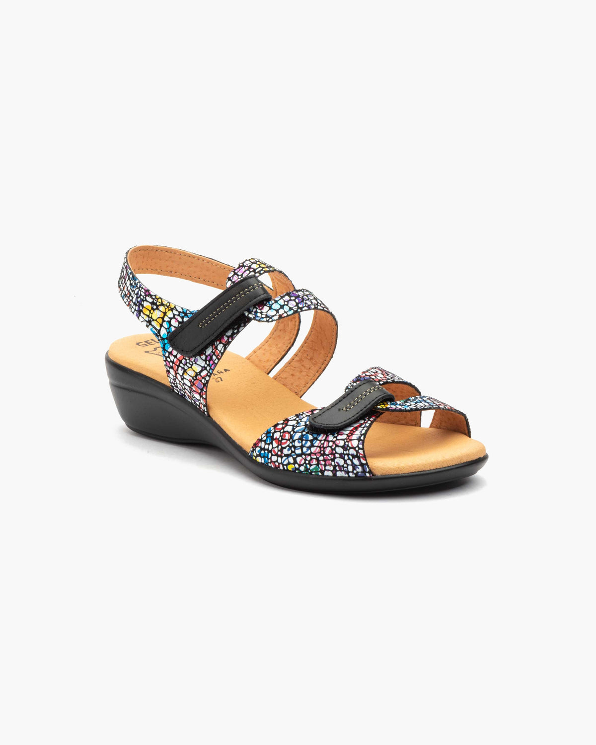 Sandalias de Cuña para Mujer de Piel Auténtica con Cierre de Velcro Verano - Negro