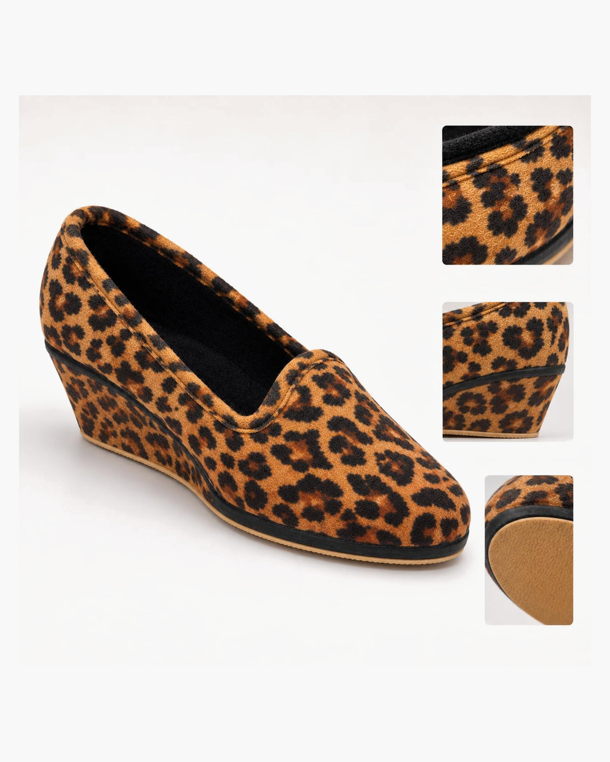 Zapatillas de casa mujer cerradas con cuña, estampado leopardo - Leopardo