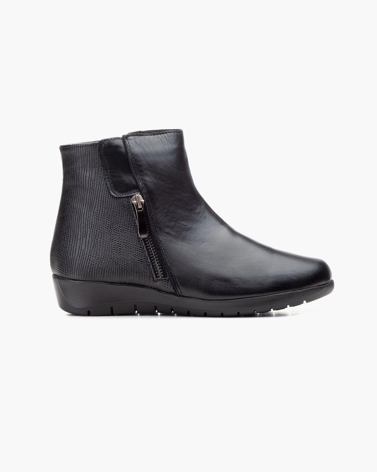 Botines mujer de piel con tacón o plataforma Botín cómodo de invierno y otoño Calzado artesanal de España tipo cuña o camperos en ante y cuero Elegantes e informales - Negro