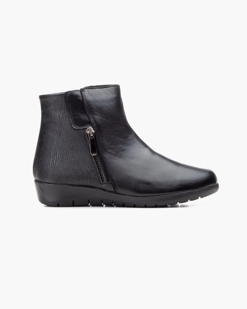 Botines mujer de piel con tacón o plataforma Botín cómodo de invierno y otoño Calzado artesanal de España tipo cuña o camperos en ante y cuero Elegantes e informales - Negro