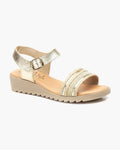 NOESLOMISMO BY DILEMA Sandalias de Cuña Baja para Mujer, Plantilla de Piel Hechas en España, Diseño Ergonómico con Cierre de Hebilla y Suela Antideslizante para Uso Casual en Verano - Platino