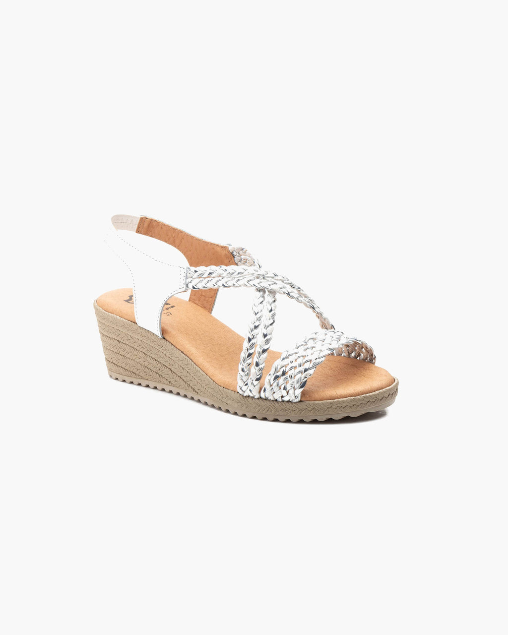 NOESLOMISMO BY DILEMA Sandalias de Cuña de Yute para Mujer Hechas en España - Tiras Trenzadas Metalizadas con Plantilla Ergonómica - Calzado Cómodo y Antideslizante para Uso Diario y Vacaciones - Blanco