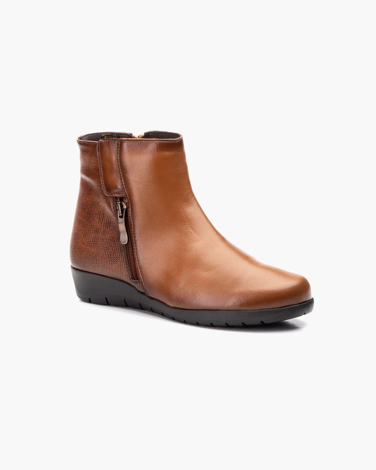 Botines mujer de piel con tacón o plataforma Botín cómodo de invierno y otoño Calzado artesanal de España tipo cuña o camperos en ante y cuero Elegantes e informales - Cuero