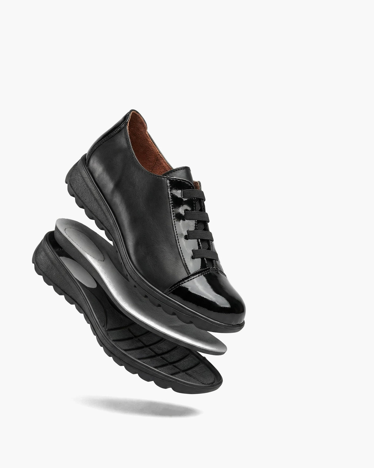 NOESLOMISMO BY DILEMA Zapatos Derby de Piel para Mujer | Cierre de Cordones Elásticos y Suela Confort Antideslizante | Calzado Casual para Trabajo y Uso Diario - Negro
