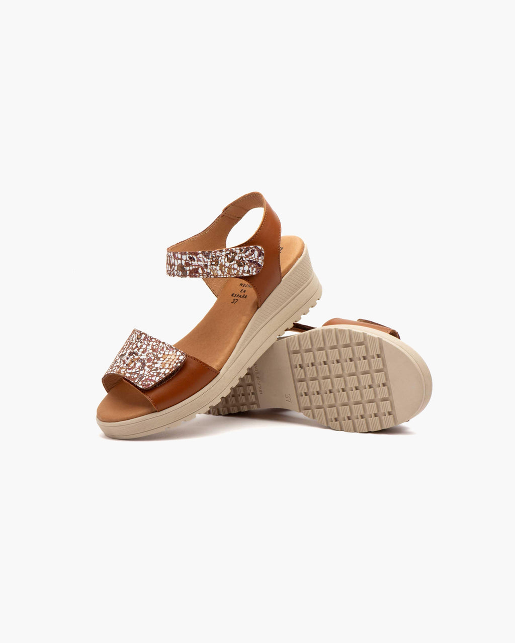 Sandalias de Cuña para Mujer de Piel Auténtica con Cierre de Velcro Verano - Cuero