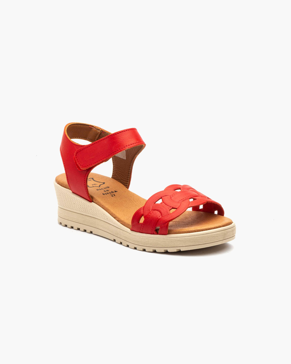 Sandalias de Cuña para Mujer de Piel Auténtica con Cierre de Velcro Verano - Negro