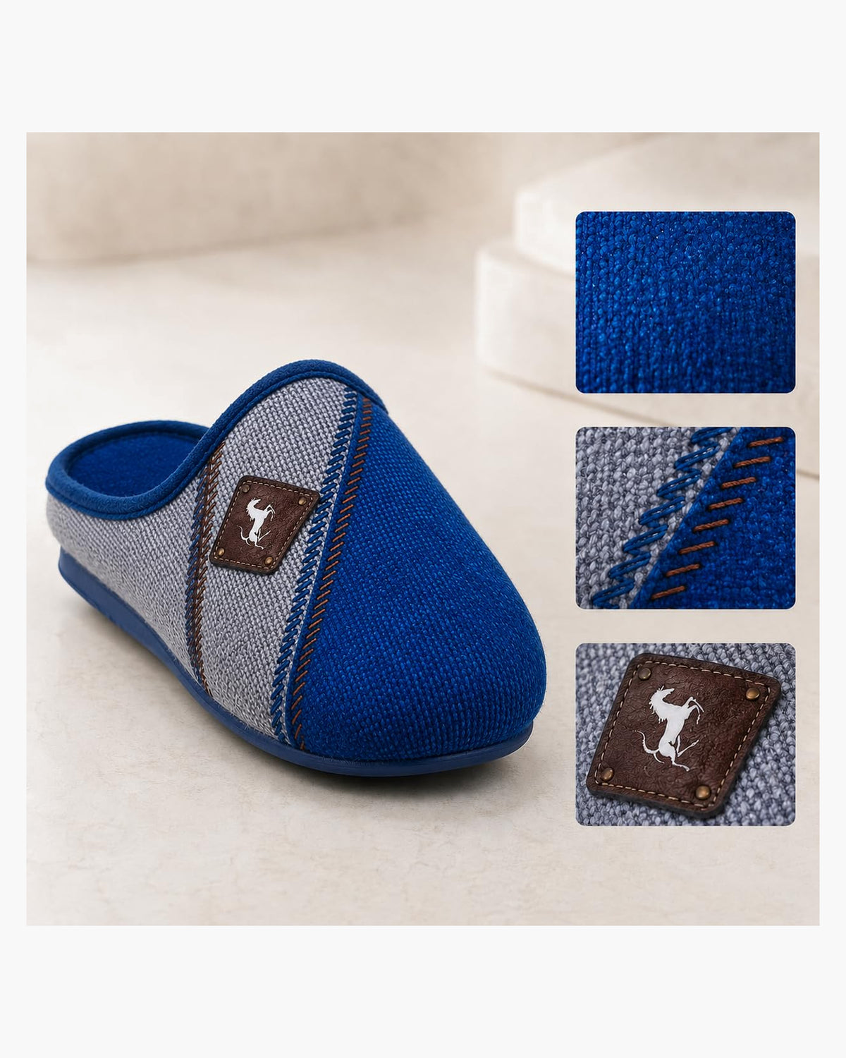 Zapatillas de Casa Hombre Cerradas de Felpa para Invierno, Azul - Azul